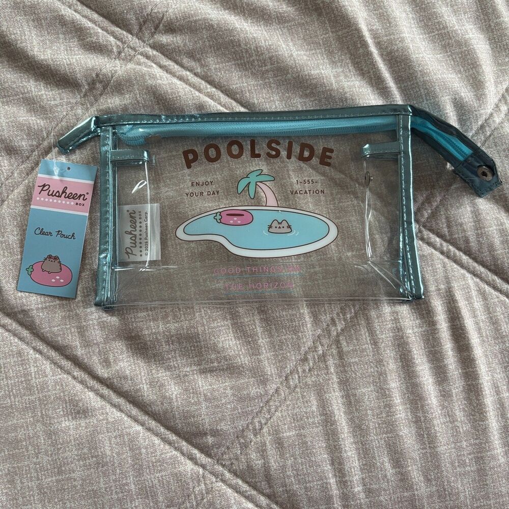 NWT Pusheen Box Exclusive "Poolside" Clear Vinyl Cosmetic Makeup Pouch Bag